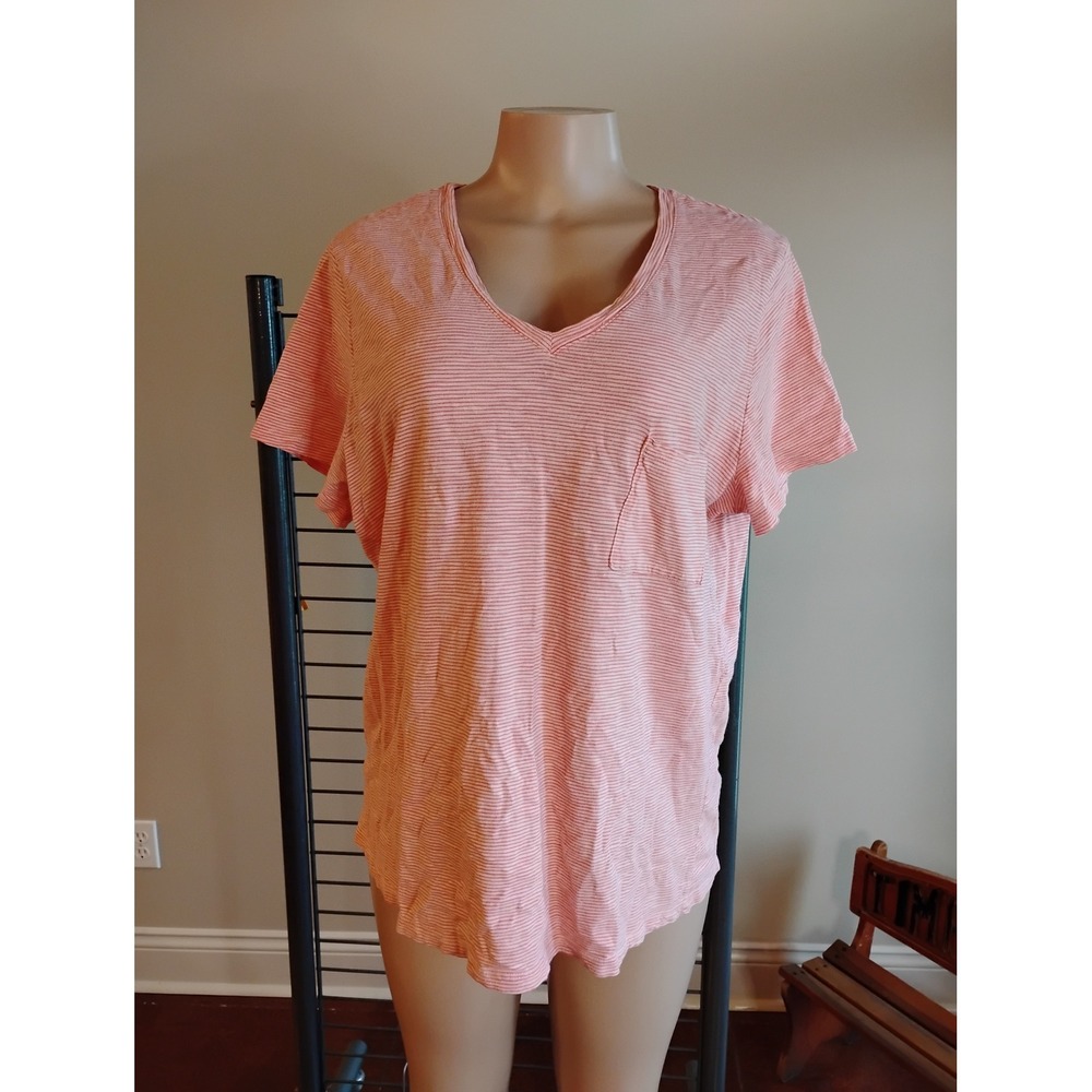 Time and Tru Womens XXL Apricot Delight Striped V-Neck Pocket‎ T-Shirt TTL19017S